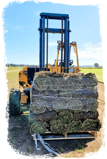 A vehicle carrying quality turf provided by Hunter Turf Co.